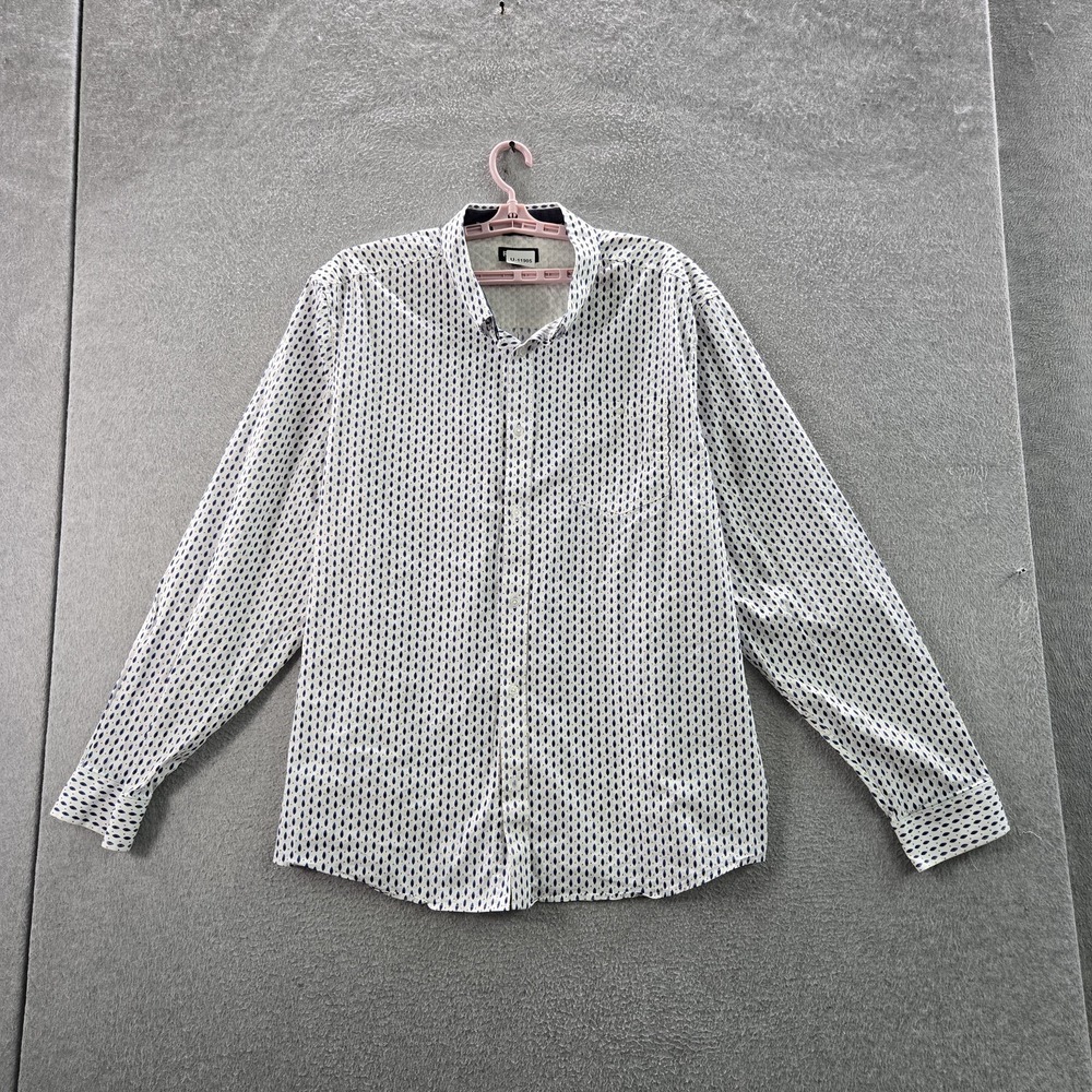 RANK 45 Men Button‎ Up Shirt XXL White Geometric Long Sleeve